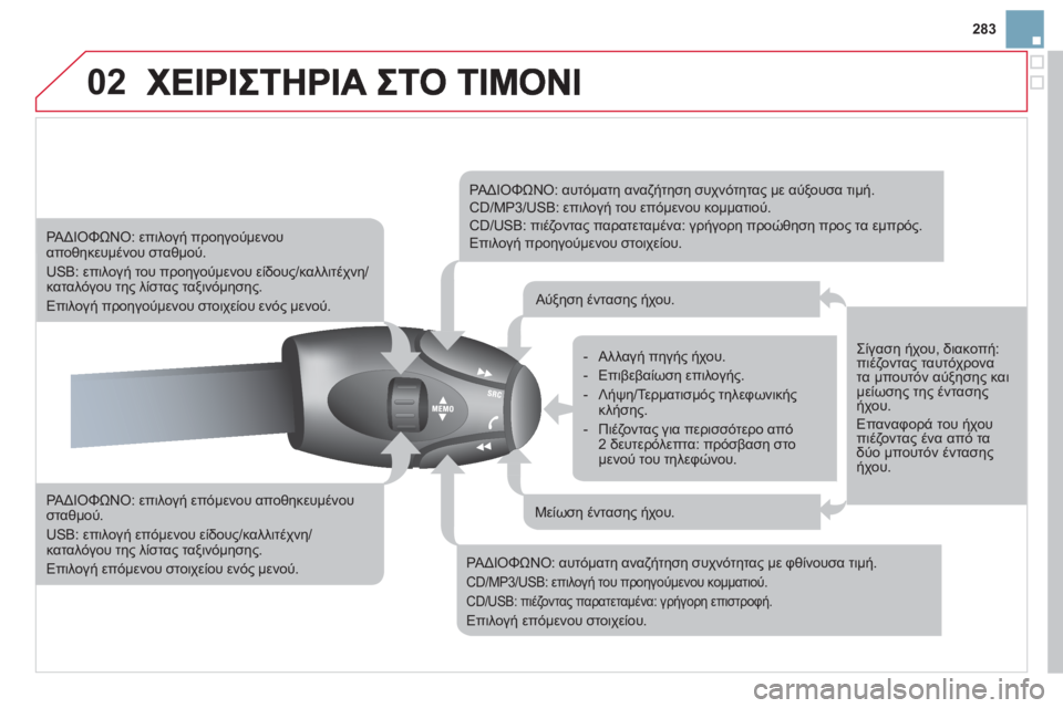 CITROEN DS3 2011 ΟΔΗΓΌΣ ΧΡΉΣΗΣ (in Greek) 02
283
ΡΑΔΙΟΦΩΝΟ: επιλογή επόμενου αποθηκευμένουσταθμού.
USB: επιλογή επόμενου είδους/.
2$
/.2.
) # τ CITROEN DS3 2011 ΟΔΗΓΌΣ ΧΡΉΣΗΣ (in Greek) 02
283
ΡΑΔΙΟΦΩΝΟ: επιλογή επόμενου αποθηκευμένουσταθμού.
USB: επιλογή επόμενου είδους/.
2$
/.2.
) # τ