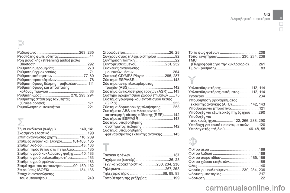 CITROEN DS3 2011 ΟΔΗΓΌΣ ΧΡΉΣΗΣ (in Greek) 313Αλφαβητικό ευρετήριο
Ραδιόφωνο..........................................263,285Ρεοστάτης φωτεινότητας..............................44 μουσ CITROEN DS3 2011 ΟΔΗΓΌΣ ΧΡΉΣΗΣ (in Greek) 313Αλφαβητικό ευρετήριο
Ραδιόφωνο..........................................263,285Ρεοστάτης φωτεινότητας..............................44 μουσ