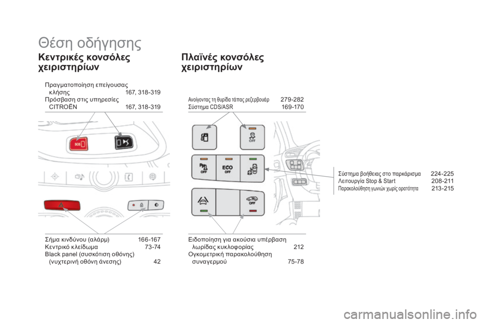 CITROEN DS4 2016  ΟΔΗΓΌΣ ΧΡΉΣΗΣ (in Greek) DS4_el_Chap00b_vue-ensemble_ed03-2015
Πραγματοποίηση επείγουσας κ λήσης  1 67, 318 -319
Πρόσβαση στις υπηρεσίες  CITROËN
 
1
 67, 318 -319
Ανοί