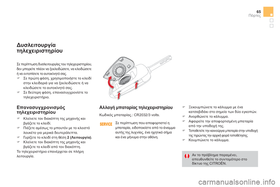 CITROEN DS4 2016 ΟΔΗΓΌΣ ΧΡΉΣΗΣ (in Greek) 65
DS4_el_Chap02_ouvertures_ed03-2015
ςε περίπτωση δυσλειτουργίας του τηλεχειριστηρίου,
δεν μπορείτε πλέον να ξεκ λειδώσετε, CITROEN DS4 2016 ΟΔΗΓΌΣ ΧΡΉΣΗΣ (in Greek) 65
DS4_el_Chap02_ouvertures_ed03-2015
ςε περίπτωση δυσλειτουργίας του τηλεχειριστηρίου,
δεν μπορείτε πλέον να ξεκ λειδώσετε,