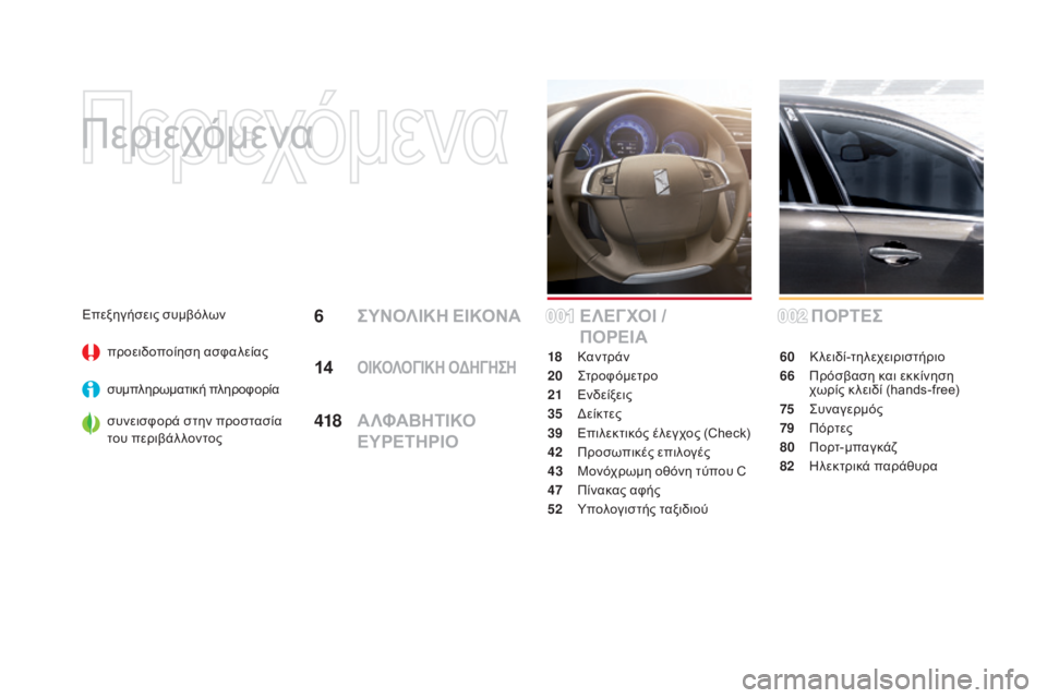 CITROEN DS4 2015  ΟΔΗΓΌΣ ΧΡΉΣΗΣ (in Greek) DS4_el_Chap00a_sommaire_ed02-2015
Περιεχόμενα
ΠΟΡΤΕΣ
60 Κλειδί-τηλεχειριστήριο
66
 Π
ρόσβαση και εκκίνηση 
χωρίς κ λειδί (hands-free