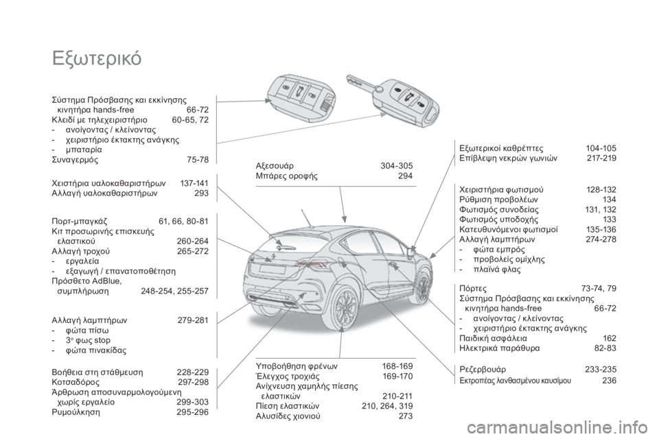 CITROEN DS4 2015  ΟΔΗΓΌΣ ΧΡΉΣΗΣ (in Greek) DS4_el_Chap00b_vue-ensemble_ed02-2015
Εξωτερικό
ςύστημα Πρόσβασης και εκκίνησης κινητήρα hands-free  6 6 -72
Κ λειδί με τηλεχειριστήρ