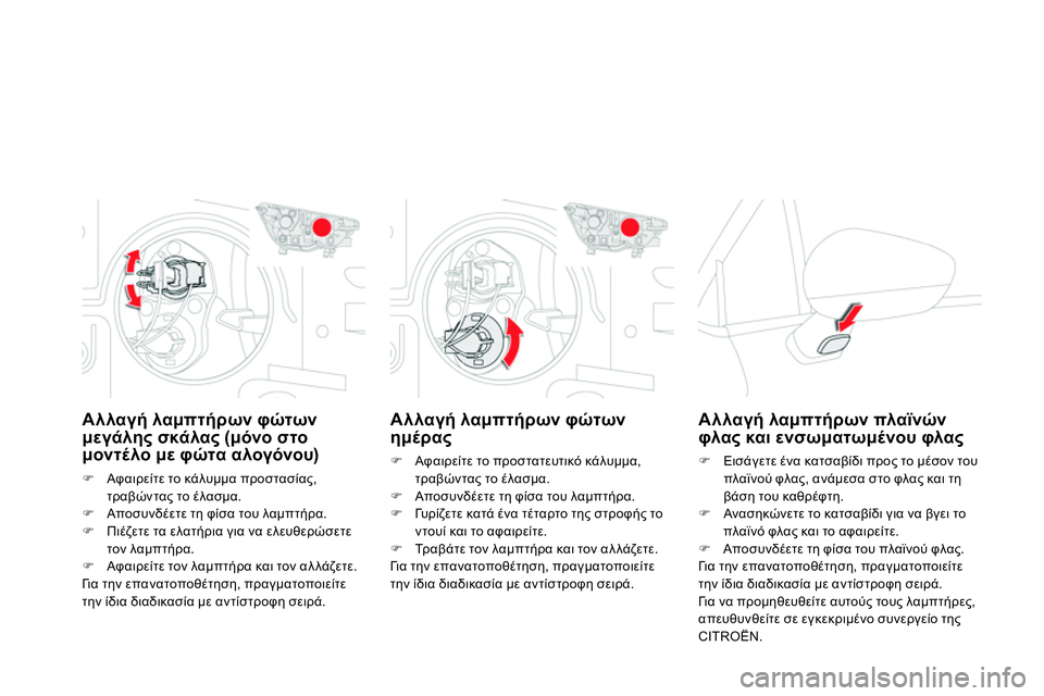 CITROEN DS4 2014  ΟΔΗΓΌΣ ΧΡΉΣΗΣ (in Greek)    
 
 
 
 
 
 
Αλλαγή λαμπτήρων φώτων 
ημέρας 
 
 
 
 
 Αφαιρείτε το προστατευτικό κάλυμμα, 
τραβώντας το έλασμα. 
   
