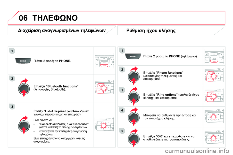 CITROEN DS4 2014  ΟΔΗΓΌΣ ΧΡΉΣΗΣ (in Greek) 06
   
Πιέστε 2 φορές το  PHONE 
.  
 
 
Επιλέξτε " List of the paired peripherals 
" (λίστα 
γνωστών περιφερειακών) και επικυρώστε.  
   
Ε