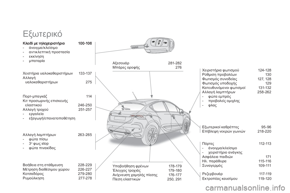 CITROEN DS4 2013 ΟΔΗΓΌΣ ΧΡΉΣΗΣ (in Greek) Εξωτερικό
- άνοιγμα/
01
- αντικλεπτική προστασία
- εκκίνηση- μπαταρία
Χειριστήρια φωτισμού 124 CITROEN DS4 2013 ΟΔΗΓΌΣ ΧΡΉΣΗΣ (in Greek) Εξωτερικό
- άνοιγμα/
01
- αντικλεπτική προστασία
- εκκίνηση- μπαταρία
Χειριστήρια φωτισμού 124