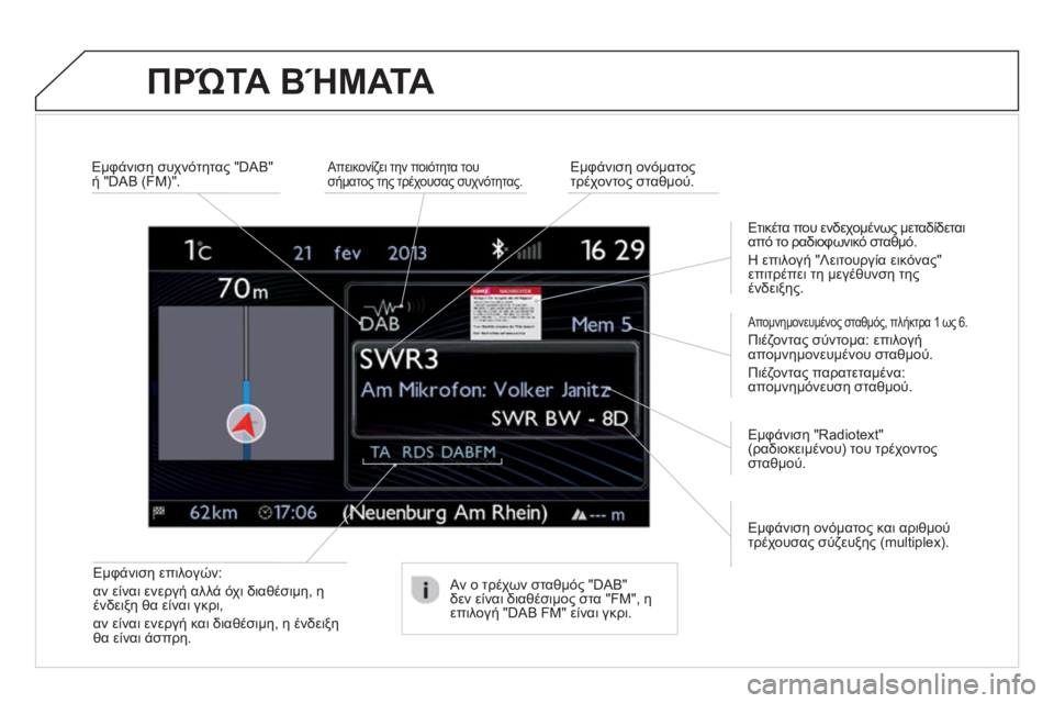 CITROEN DS4 2013  ΟΔΗΓΌΣ ΧΡΉΣΗΣ (in Greek) ΠΡΏΤΑΒΉΜΑΤΑ
Εμφάνιση επιλογών:  
αν είναι ενεργή αλλά όχι διαθέσιμη, ηένδειξη θα είναι γκρι,  
αν είναι ενεργή 