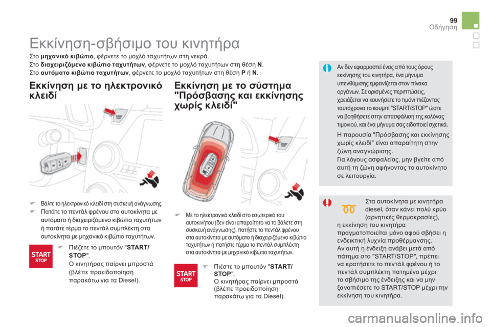 CITROEN DS5 2015 ΟΔΗΓΌΣ ΧΡΉΣΗΣ (in Greek) 99
DS5_el_Chap04_conduite_ed01-2015
Εκκίνηση-σβήσιμο του κινητήρα
F Βάλτε το ηλεκτρονικό κ λειδί στη συσκευή ανάγ νωσης.F Πατά CITROEN DS5 2015 ΟΔΗΓΌΣ ΧΡΉΣΗΣ (in Greek) 99
DS5_el_Chap04_conduite_ed01-2015
Εκκίνηση-σβήσιμο του κινητήρα
F Βάλτε το ηλεκτρονικό κ λειδί στη συσκευή ανάγ νωσης.F Πατά