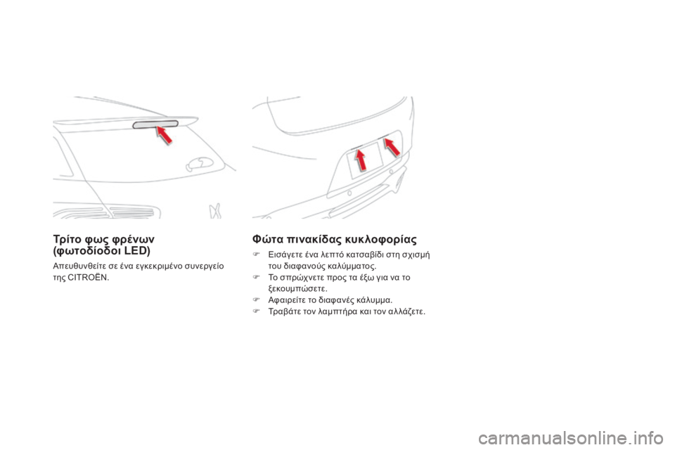 CITROEN DS5 2015  ΟΔΗΓΌΣ ΧΡΉΣΗΣ (in Greek) DS5_el_Chap08_info-pratiques_ed01-2015
Φώτα πινακίδας κυκλοφορίας
F Εισάγετε ένα λεπτό κατσαβίδι στη σχισμή του διαφανούς καλύ