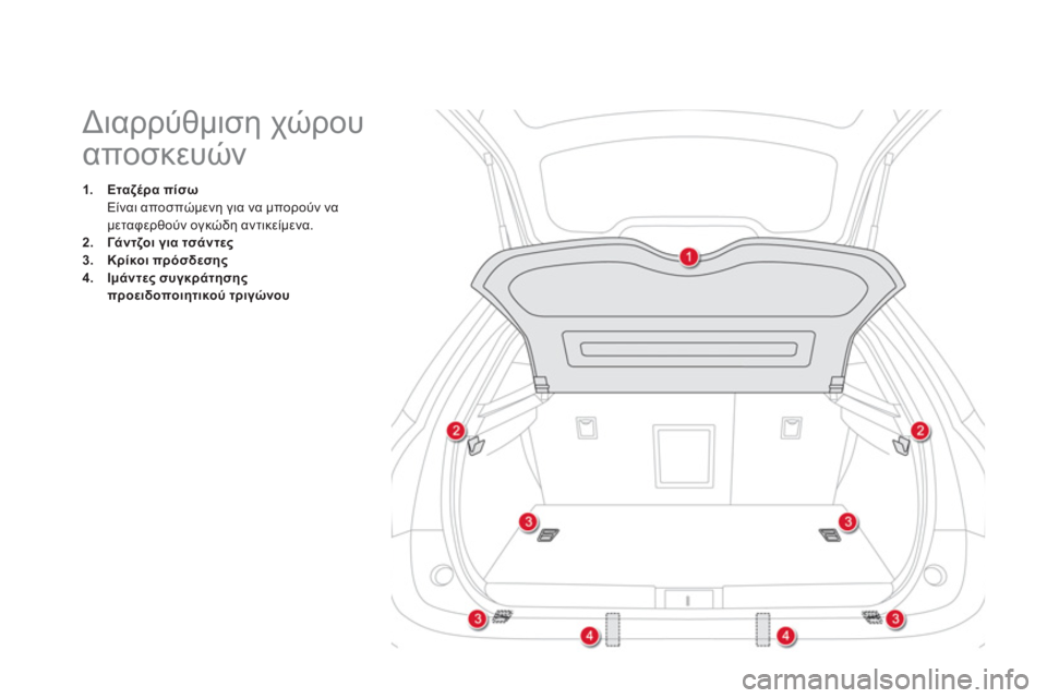 CITROEN DS5 2013  ΟΔΗΓΌΣ ΧΡΉΣΗΣ (in Greek)    
 
 
 
 
 
 
 
 
 
 
 
 
Διαρρύθμιση χώρου 
αποσκευών 
1.Εταζέρα πίσω
Είναι αποσπώμενη για να μπορούν να
μεταφερθούν ογ