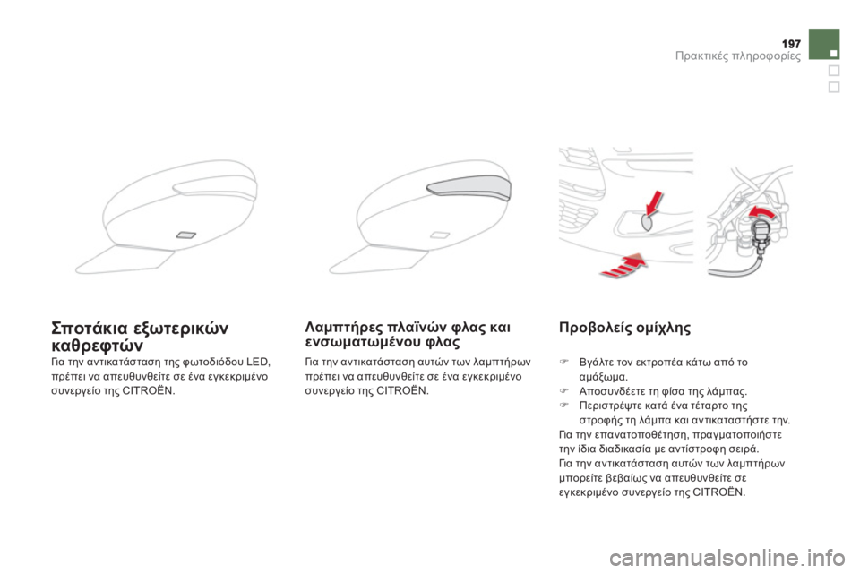 CITROEN DS5 2012  ΟΔΗΓΌΣ ΧΡΉΣΗΣ (in Greek) Πρακτικές πληροφορίες
Προβολείς ομίχλης 
�) 
 Βγάλτε τον εκτροπέα κάτω από το 
αμάξωμα.�) 
 Αποσυνδέετε τη φίσα τ