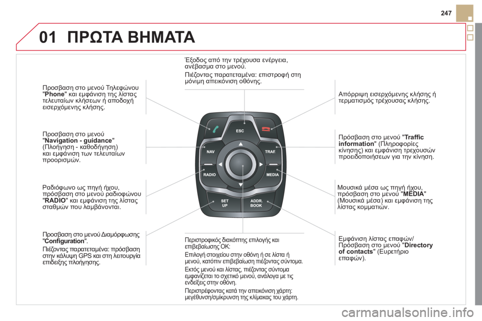 CITROEN DS5 2012 ΟΔΗΓΌΣ ΧΡΉΣΗΣ (in Greek) 01
247
Π
ροσβαση στο μενού Τηλεφώνου"Phone
" και εμφάνιση της λίστας
τελευταίων κλήσεων ή αποδοχή
εισερχόμενη
ς κλ CITROEN DS5 2012 ΟΔΗΓΌΣ ΧΡΉΣΗΣ (in Greek) 01
247
Π
ροσβαση στο μενού Τηλεφώνου"Phone
" και εμφάνιση της λίστας
τελευταίων κλήσεων ή αποδοχή
εισερχόμενη
ς κλ