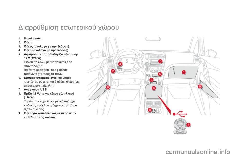 CITROEN DS5 HYBRID 2012  ΟΔΗΓΌΣ ΧΡΉΣΗΣ (in Greek)    
 
 
 
 
 
 
 
 
 
 
 
 
 
 
 
 
 
 
 
Διαρρύθμιση εσωτερικού χώρου 
1.Ντουλαπάκι2.,3.,0" (ανάλογα με την έκδοση)4.Θήκη (αν