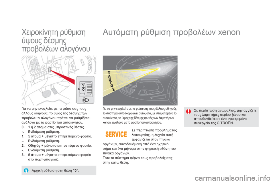 CITROEN DS5 HYBRID 2012 ΟΔΗΓΌΣ ΧΡΉΣΗΣ (in Greek)
Χειροκίνητη ρύθμιση
ύψους δέσμης
προβολέων αλογόνου
Αυτόματη ρύθμιση προβολέων xenon
Γι α ν CITROEN DS5 HYBRID 2012 ΟΔΗΓΌΣ ΧΡΉΣΗΣ (in Greek)
Χειροκίνητη ρύθμιση
ύψους δέσμης
προβολέων αλογόνου
Αυτόματη ρύθμιση προβολέων xenon
Γι α ν