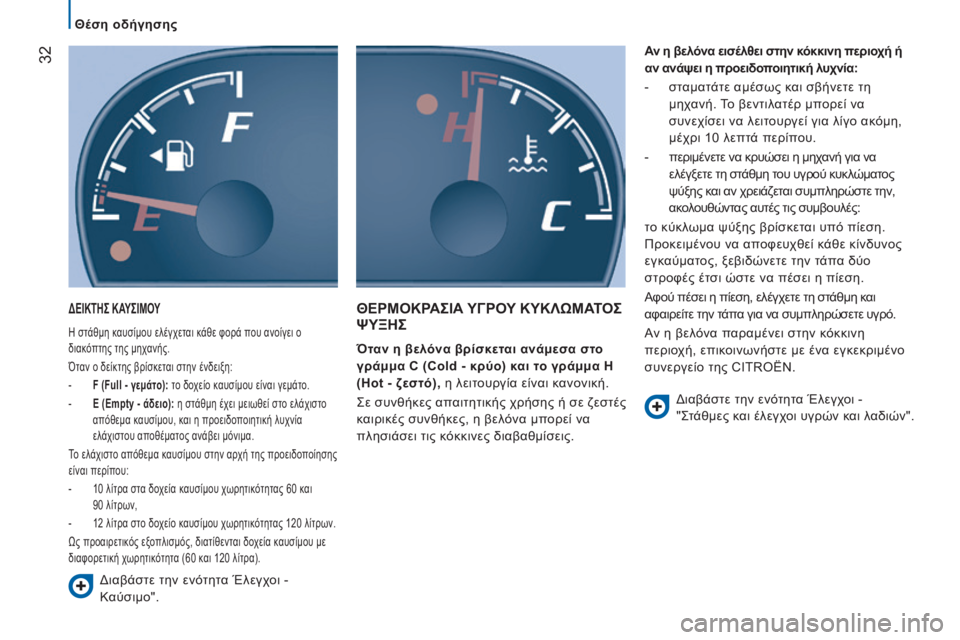 CITROEN JUMPER 2016 ΟΔΗΓΌΣ ΧΡΉΣΗΣ (in Greek) 32
jumper_el_Chap02_Pret-a-Partir_ed01-2015
ΔΕΙΚΤΗς ΚΑΥςΙΜΟΥ
η στάθμη καυσίμου ελέγχεται κάθε φορά που ανοίγει ο
διακ όπτης της CITROEN JUMPER 2016 ΟΔΗΓΌΣ ΧΡΉΣΗΣ (in Greek) 32
jumper_el_Chap02_Pret-a-Partir_ed01-2015
ΔΕΙΚΤΗς ΚΑΥςΙΜΟΥ
η στάθμη καυσίμου ελέγχεται κάθε φορά που ανοίγει ο
διακ όπτης της