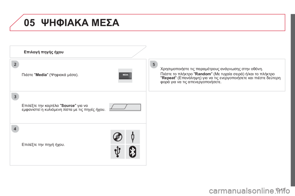 CITROEN JUMPER 2015  ΟΔΗΓΌΣ ΧΡΉΣΗΣ (in Greek) 05
10.17
JUMPER-PAPIER_EL_CHAP10A_AUTORADIO_FIAT-TACTILE-1_ED01-2014
 ΨΗΦΙΑΚΑ ΜΕΣΑ 
                 Ε π ι λ ο γ ή   π η γ ή ς   ή χ ο υ   
  Χρησιμοποιήστε τ