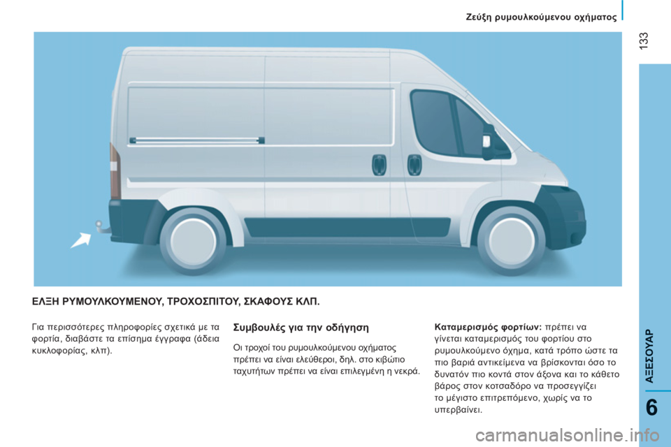 CITROEN JUMPER 2014  ΟΔΗΓΌΣ ΧΡΉΣΗΣ (in Greek) 133
6
ΑΞΕΣΟΥΑΡ
ΕΛΞΗ ΡΥΜΟΥΛΚΟΥΜΕΝΟΥ, ΤΡΟΧΟΣΠΙΤΟΥ, ΣΚΑΦΟΥΣ ΚΛΠ.
 
Για περισσότερες πληροφορίες σχετικά με τα 
φορτ
