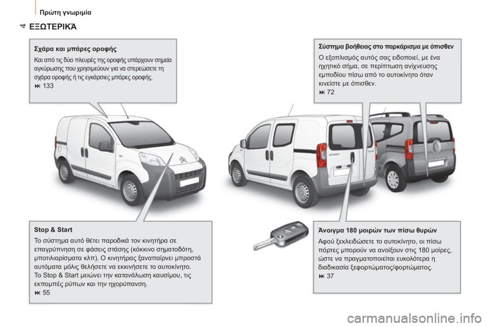 CITROEN NEMO 2013  ΟΔΗΓΌΣ ΧΡΉΣΗΣ (in Greek)  4
 
Πρώτη γνωριμία 
 
ΕΞΩΤΕΡΙΚΆ 
 
 
 
Σχάρα και μπάρες οροφής 
 
Και από τις δύο πλευρές της οροφής υπάρχουν σημεί