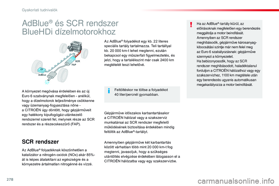 CITROEN JUMPER SPACETOURER 2017 Kezelési útmutató (in Hungarian) 278
Spacetourer-VP_hu_Chap07_info-pratiques_ed01-2016
AdBlue® és SCR rendszer
BlueHDi dízelmotorokhoz
A környezet megóvása érdekében és az új
Euro
6 szabványnak megfelelően - anélkül, CITROEN JUMPER SPACETOURER 2017 Kezelési útmutató (in Hungarian) 278
Spacetourer-VP_hu_Chap07_info-pratiques_ed01-2016
AdBlue® és SCR rendszer
BlueHDi dízelmotorokhoz
A környezet megóvása érdekében és az új
Euro
6 szabványnak megfelelően - anélkül,
