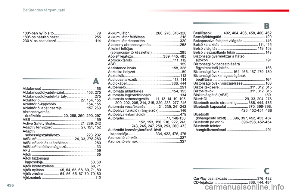 CITROEN JUMPER SPACETOURER 2017 Kezelési útmutató (in Hungarian) 496
Spacetourer-VP_hu_Chap11_index-alpha_ed01-2016
180°-ban nyíló ajtó ..........................................79
1 80°-os hátulsó nézet ...................................25
5
230 V-os csa CITROEN JUMPER SPACETOURER 2017 Kezelési útmutató (in Hungarian) 496
Spacetourer-VP_hu_Chap11_index-alpha_ed01-2016
180°-ban nyíló ajtó ..........................................79
1 80°-os hátulsó nézet ...................................25
5
230 V-os csa