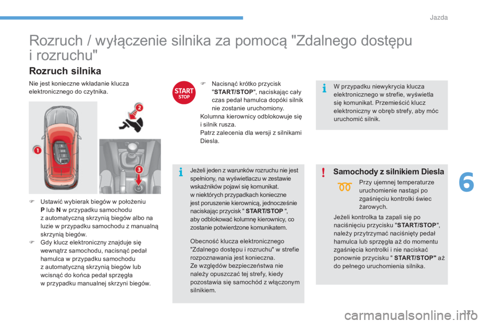 CITROEN C4 2017 Instrukcja obsługi (in Polish) 171
C4-2_pl_Chap06_conduite_ed02-2015
Rozruch / wyłączenie silnika za pomocą "Zdalnego dostępu
i rozruchu"
Rozruch silnika
Nie jest konieczne wkładanie klucza
elektronicznego do czytni CITROEN C4 2017 Instrukcja obsługi (in Polish) 171
C4-2_pl_Chap06_conduite_ed02-2015
Rozruch / wyłączenie silnika za pomocą "Zdalnego dostępu
i rozruchu"
Rozruch silnika
Nie jest konieczne wkładanie klucza
elektronicznego do czytni