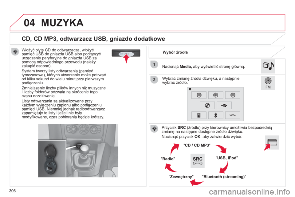 CITROEN C4 2015 Instrukcja obsługi (in Polish) 04
306
c4-2_pl_chap13b_sMEgplus_ed01-2015
c4-2_pl_chap13b_sMEgplus_ed01-2015
CD, CD MP3, odtwarzacz USB, gniazdo dodatkowe
Włożyć płytę cD do odtwarzacza, włożyć
pamięć usb do gniazda us CITROEN C4 2015 Instrukcja obsługi (in Polish) 04
306
c4-2_pl_chap13b_sMEgplus_ed01-2015
c4-2_pl_chap13b_sMEgplus_ed01-2015
CD, CD MP3, odtwarzacz USB, gniazdo dodatkowe
Włożyć płytę cD do odtwarzacza, włożyć
pamięć usb do gniazda us