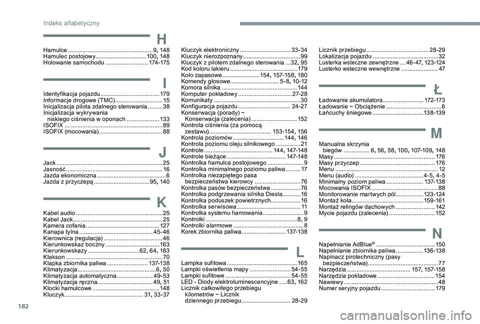 CITROEN C4 CACTUS 2019  Instrukcja obsługi (in Polish) 182
HHamulce .................................................... 9 , 148
Hamulec postojowy ............................... 10
0, 148
Holowanie samochodu
 .......................... 17

4 -175
IIdenty