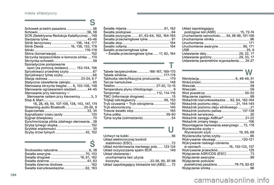 CITROEN C4 CACTUS 2019  Instrukcja obsługi (in Polish) 184
SSchowek przedni pasażera ............................5 6
Schowki ............................... ......................56, 58
SCR (Selektywna Redukcja Katalityczna)
 
...14

9
Siedzenia tylne...