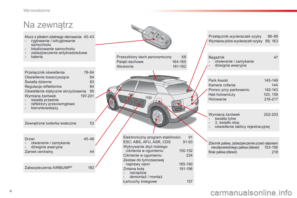 CITROEN C4 CACTUS 2018 Instrukcja obsługi (in Polish) 4
C4-cactus_pl_Chap00b_vue-ensemble_ed01-2016
Klucz z pilotem zdalnego sterowania 40-43
- ry
glowanie / odryglowanie
samochodu
-
lo
kalizowanie samochodu
-
za
bezpieczenie antykradzieżowe
-
bat CITROEN C4 CACTUS 2018 Instrukcja obsługi (in Polish) 4
C4-cactus_pl_Chap00b_vue-ensemble_ed01-2016
Klucz z pilotem zdalnego sterowania 40-43
- ry
glowanie / odryglowanie
samochodu
-
lo
kalizowanie samochodu
-
za
bezpieczenie antykradzieżowe
-
bat