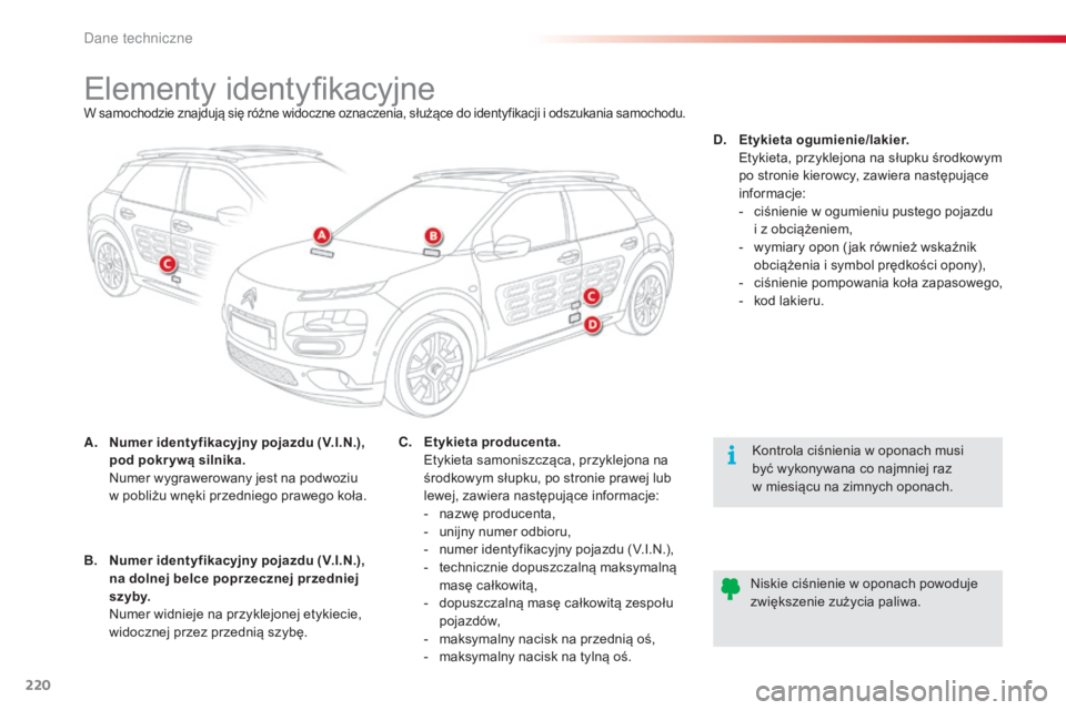 CITROEN C4 CACTUS 2016 Instrukcja obsługi (in Polish) 220
C4-cactus_pl_Chap09_caracteristiques-techniques_ed01-2015
Elementy identyfikacyjneW samochodzie znajdują się różne widoczne oznaczenia, służące do identyfikacji i odszukania samochodu.
A. N CITROEN C4 CACTUS 2016 Instrukcja obsługi (in Polish) 220
C4-cactus_pl_Chap09_caracteristiques-techniques_ed01-2015
Elementy identyfikacyjneW samochodzie znajdują się różne widoczne oznaczenia, służące do identyfikacji i odszukania samochodu.
A. N