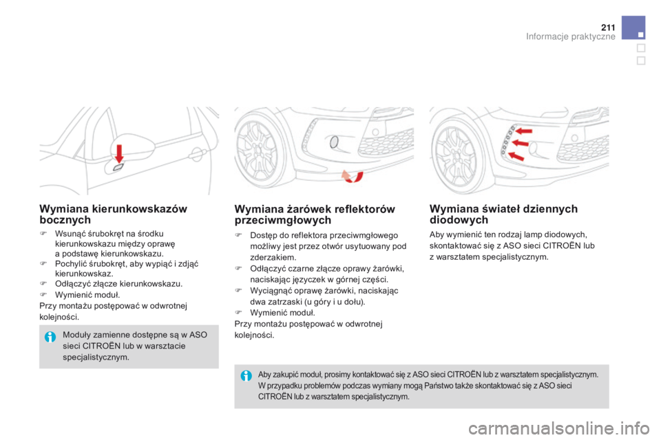 CITROEN DS3 2016  Instrukcja obsługi (in Polish) 2 11
DS3_pl_Chap08_info-pratiques_ed01-2015
Aby zakupić moduł, prosimy kontaktować się z ASO sieci CITROËN lub z warsztatem specjalistycznym.
W przypadku problemów podczas wymiany mogą Państwo
