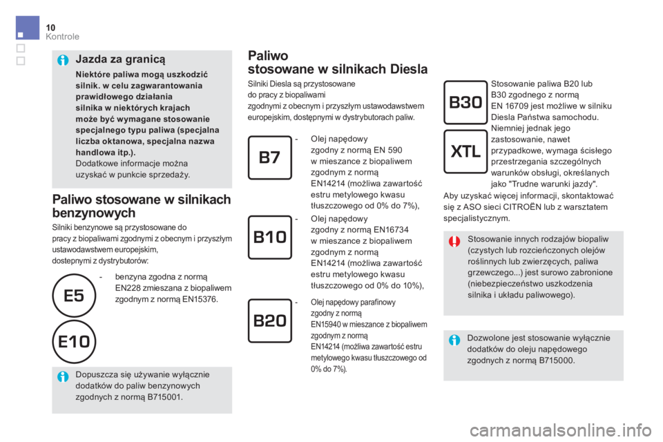 CITROEN DS5 2016  Instrukcja obsługi (in Polish) 10Kontrole
   
 
 
 
 
 
 
 
 
Paliwo 
stosowane w silnikach Diesla 
   
Silniki Diesla są przystosowane 
do pracy z biopaliwami 
zgodnymi z obecnym i przyszłym ustawodawstwem 
europejskim, dostępn