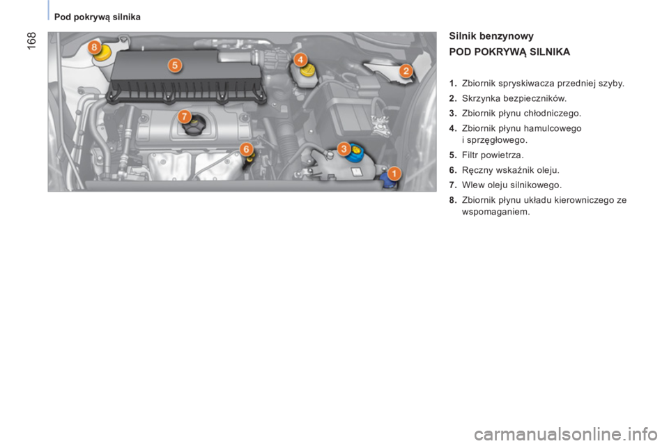CITROEN NEMO 2014  Instrukcja obsługi (in Polish)  168
 
 
 
Pod pokrywą silnika  
 
 
 
Silnik benzynowy  
  POD POKRYWĄ SILNIKA 
 
 
 
 
1.   Zbiornik spryskiwacza przedniej szyby. 
   
2.  Skrzynka bezpieczników. 
   
3.  Zbiornik płynu chłod