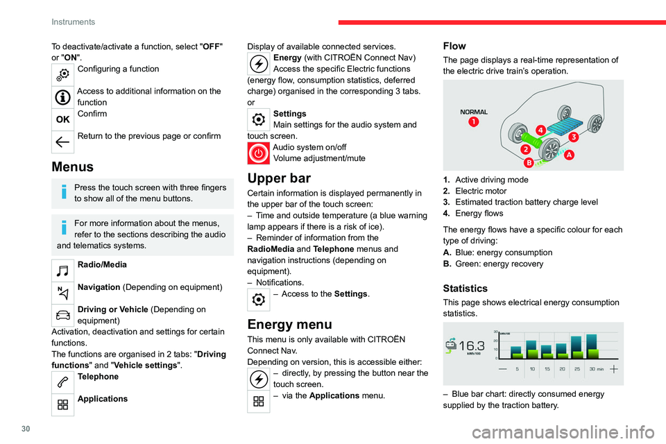 CITROEN BERLINGO VAN 2022 Owners Manual 30
Instruments
To deactivate/activate a function, select "OFF"
or "ON".
Configuring a function
Access to additional information on the function
Confirm
Return to the previous page CITROEN BERLINGO VAN 2022 Owners Manual 30
Instruments
To deactivate/activate a function, select "OFF"
or "ON".
Configuring a function
Access to additional information on the function
Confirm
Return to the previous page