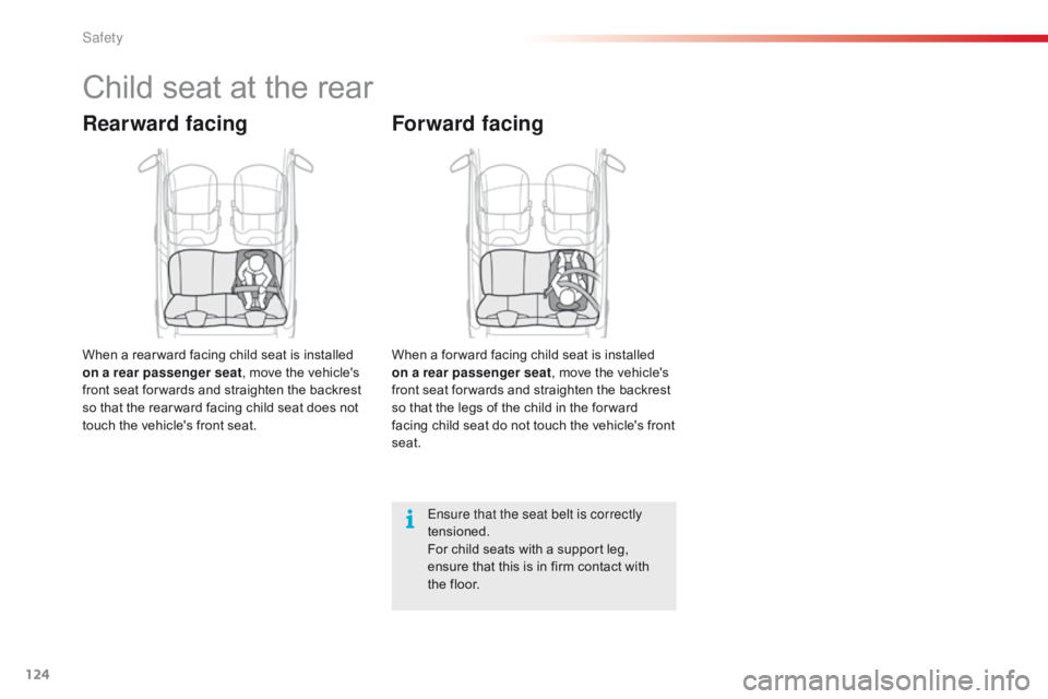 CITROEN C1 2018  Owners Manual 124
C1_en_Chap06_securite_ed01-2016
Child seat at the rear
Rearward facing
When a rear ward facing child seat is installed on a rear passenger seat ,
  move   the   vehicle's  
f


