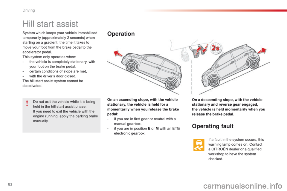 CITROEN C1 2018 Owners Manual 82
C1_en_Chap04_conduite_ed01-2016
Hill start assist
System which keeps your vehicle immobilised temporarily (approximately 2 seconds) when
s
tarting on a gradient, t CITROEN C1 2018 Owners Manual 82
C1_en_Chap04_conduite_ed01-2016
Hill start assist
System which keeps your vehicle immobilised temporarily (approximately 2 seconds) when
s
tarting on a gradient, t