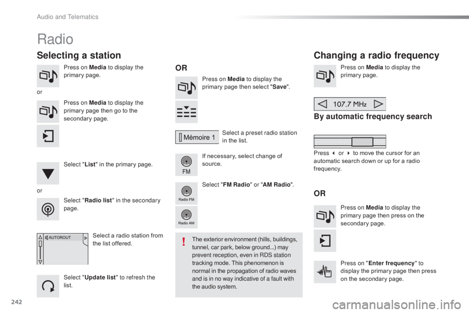 CITROEN C4 2018 Owners Manual 242
C4-cactus_en_Chap10b_SMEGplus_ed01-2016
Press on Media to display the
primary pag e. Press on Media to display the
primary
page then select "Save ".
If
necessary, sele CITROEN C4 2018 Owners Manual 242
C4-cactus_en_Chap10b_SMEGplus_ed01-2016
Press on Media to display the
primary pag e. Press on Media to display the
primary
page then select "Save ".
If
necessary, sele