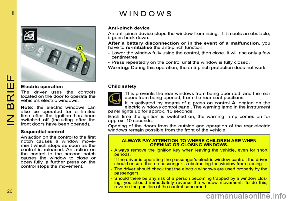 CITROEN C4 2006  Owners Manual �I�N� �B�R�I�E�F
�I
�2�6� �E�l�e�c�t�r�i�c� �o�p�e�r�a�t�i�o�n 
�T�h�e�  �d�r�i�v�e�r�  �u�s�e�s�  �t�h�e�  �c�o�n�t�r�o�l�s�  
�l�o�c�a�t�e�d� �o�n� �t�h�e� �d�o�o�r� �t�o� �o�p�e�r�a�t�e� �t�h�e� 
�