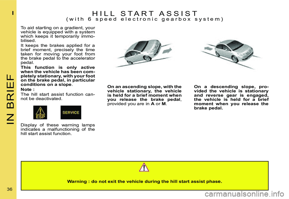 CITROEN C4 2004  Owners Manual �I�N� �B�R�I�E�F
�I
�3�6� �H �I �L �L �  �S �T �A �R �T �  �A �S �S �I �S �T
�( �w �i �t �h �  �6 �  �s �p �e �e �d �  �e �l �e �c �t �r �o �n �i �c �  �g �e �a �r �b �o �x �  �s �y �s �t �e �m �)
�T�