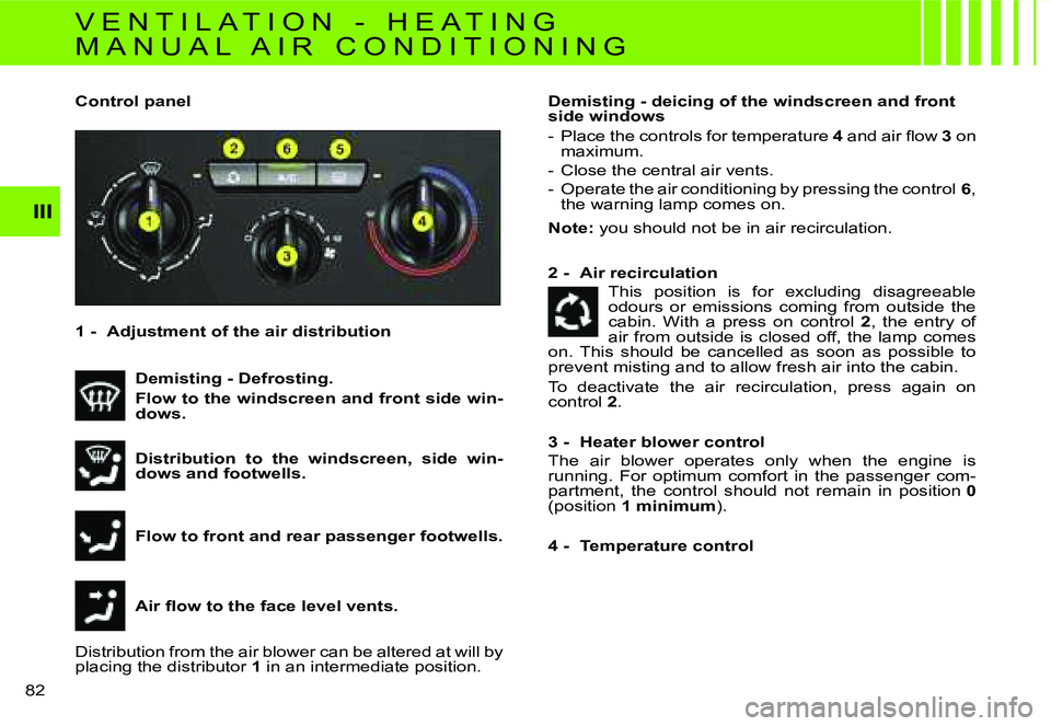CITROEN C4 2004  Owners Manual �I�I�I
�8�2� �1� �-�  �A�d�j�u�s�t�m�e�n�t� �o�f� �t�h�e� �a�i�r� �d�i�s�t�r�i�b�u�t�i�o�n
�D�e�m�i�s�t�i�n�g� �-� �d�e�i�c�i�n�g� �o�f� �t�h�e� �w�i�n�d�s�c�r�e�e�n� �a�n�d� �f�r�o�n�t�  
�s�i�d�e� �