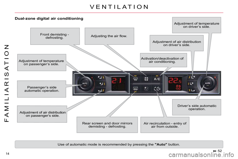CITROEN C5 2007  Owners Manual �1�4� 
�F �A �M �I �L �I �A �R �I �S �A �T �I �O �N
� �V �E �N �T �I �L �A �T �I �O �N� 
� � �D�u�a�l�-�z�o�n�e� �d�i�g�i�t�a�l� �a�i�r� �c�o�n�d�i�t�i�o�n�i�n�g� � �A�d�j�u�s�t�m�e�n�t� �o�f� �a�i�r�