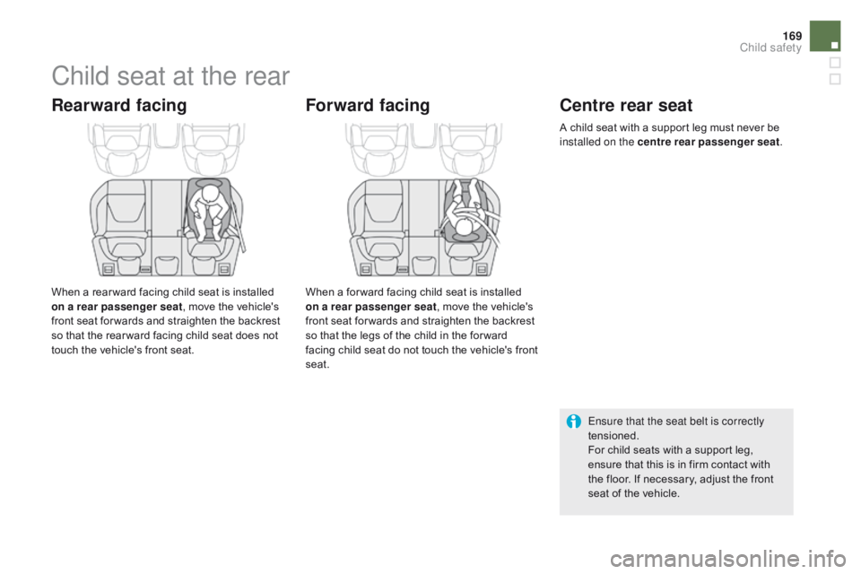 CITROEN DS5 2018  Owners Manual 169
DS5_en_Chap06_securite-enfants_ed01-2015
Child seat at the rear
Rearward facing
When a rear ward facing child seat is installed 
on a rear passenger seat, move the vehicle's 
front seat for wa